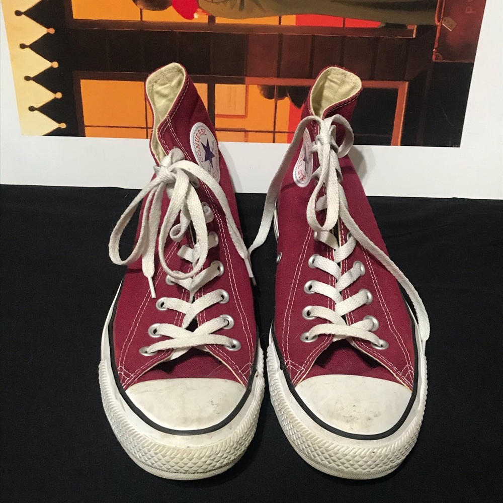 maroon high top converse